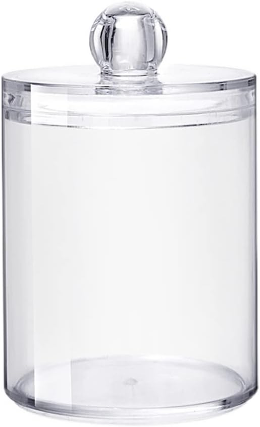 Sizikato Clear Acrylic Q-Tip Holder for Bathroom, Round Cotton Swab Dispenser with Lid