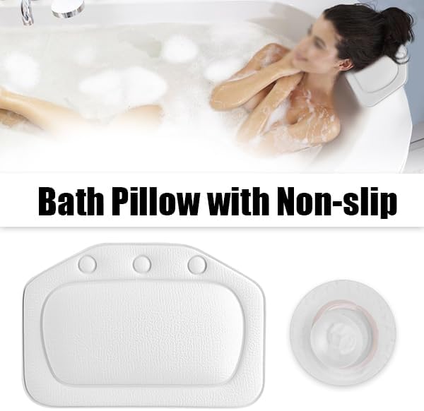 ZPSHYD Bathtub Pillow, Soft Foam Padded Spa Bath Pillow Tub Headrest Head Neck Back Cushion Bathroom for Bubble Soaking Bath (White)