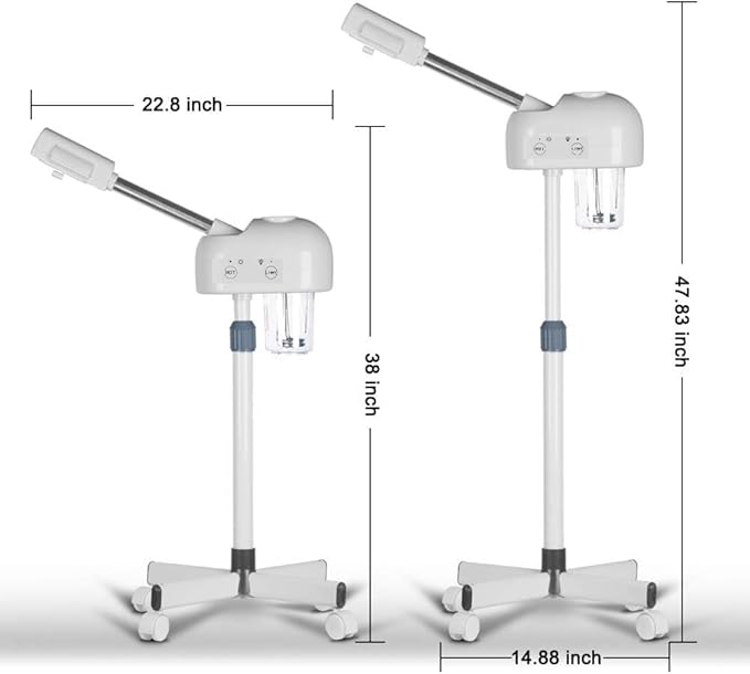 Professional Facial Steamer with Hot Mist Function, Stand Facial Steamer On Wheels, Height Adjustable & 360° Rotatable Nozzle, Use at Home & Salon SPA