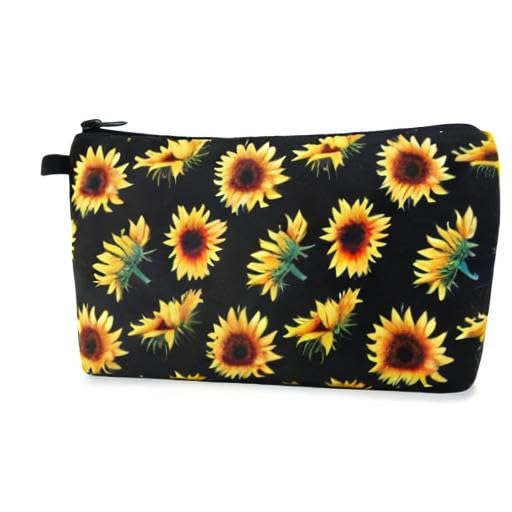 MAGEFY Sunflower Makeup Bag for Women, Portable Travel Cosmetic Bag with Black Zipper Pouch Waterproof Makeup Pouch Multifunctional Small Bag for Women (1 pack, sunflower 0173)