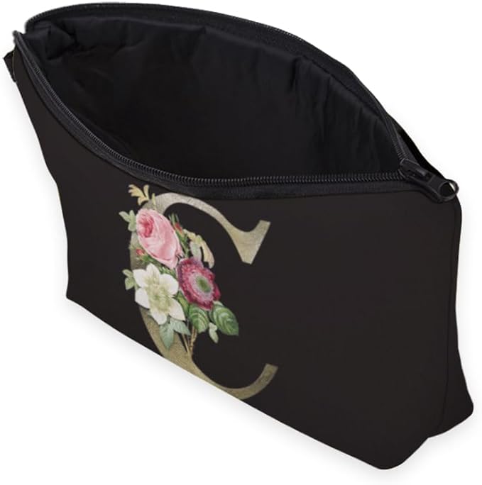 Deanfun Makeup Bag, Bride Bridesmaid A-Z Make Up Bag, Small Personalized Initial Letter 3D Printings Waterproof Cosmetic Bags for Women (C)
