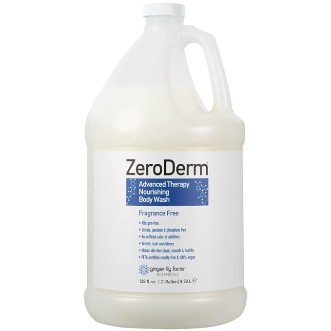 Ginger Lily Farms Botanicals ZeroDerm Advanced Therapy Nourishing Body Wash, 100% Vegan & Cruelty-Free, Fragrance Free, 1 Gallon (128 Fl. Oz.) Refill