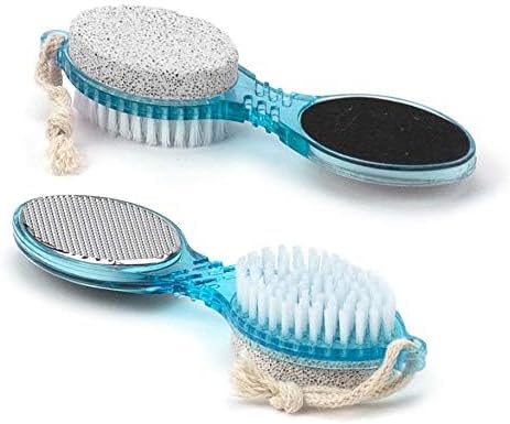 DecorRack (4 in 1) Pedicure Paddle Kit Tool with Pumice Stone for Feet, Foot Hand Toe Nail Cleaning Brush, Metal File and Emery Board, Manicure Foot Rasp Callus Remover Pedi Set (Blue, 1 Pack)