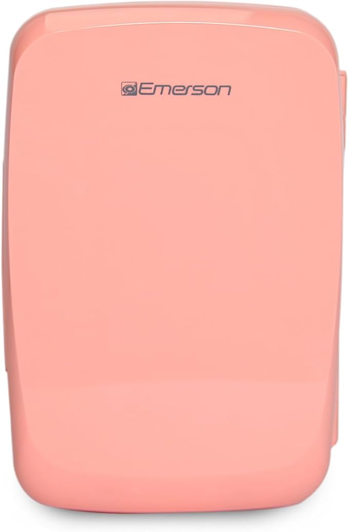 Emerson EFC-5000 Portable Mini Fridge Cooler for 6 Cans, Compact 4L Capacity, Lightweight Design, AC/DC Power Compatibility, and Removable Shelf – Perfect for Home, Office, Dorms, and Travel, Pink