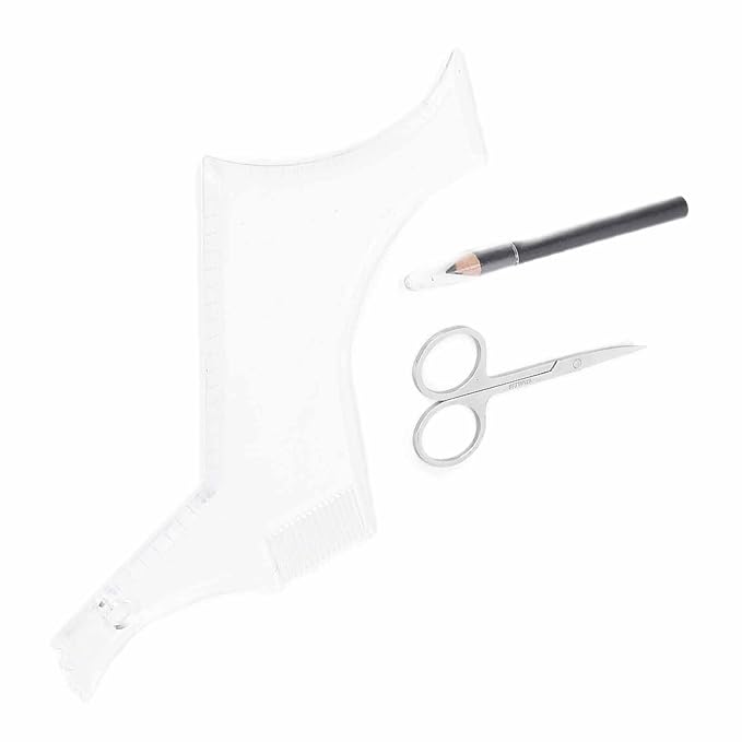 3pcs Mens Beard Shaping Tool Set - Professional Beard Styling Tools with Scissors, Comb & Pen for Precise Grooming At Home