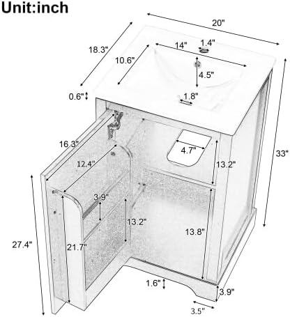 Bellemave 20" Bathroom Vanity with Sink, Small Bathroom Cabinet with Soft Closing Door, Free Standing Single Basin Bathroom Vanity with 2-Tier Storage Rack and Adjustable