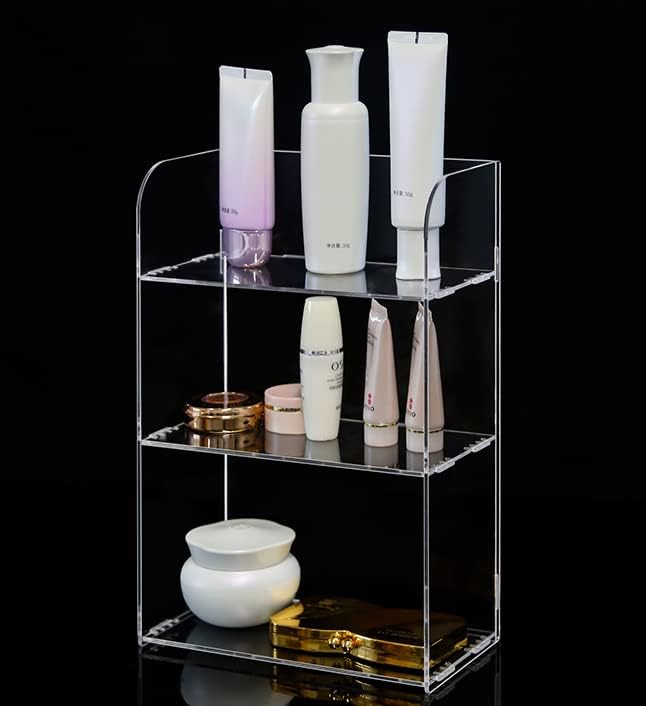 Jusalpha 3 Tier Clear Acrylic Bathroom Organizer Shelf for Cosmetic Perfume Makeup Toy Spices Standing Tabletop Vanity Tray Shelf Multifunctional Sturdy Display Showcase (8''x 4''x 12'')…