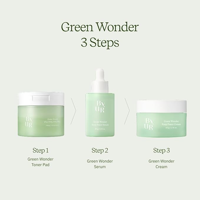 ByUR Green Wonder Keep Peace Toner Pads - Gentle Exfoliation, Soothing & Redness Care for Sensitive Skin, PHA & LHA, Centella Asiatica, 100% Organic Cotton, Facial Pore Care Korean Skincare (70 Count)