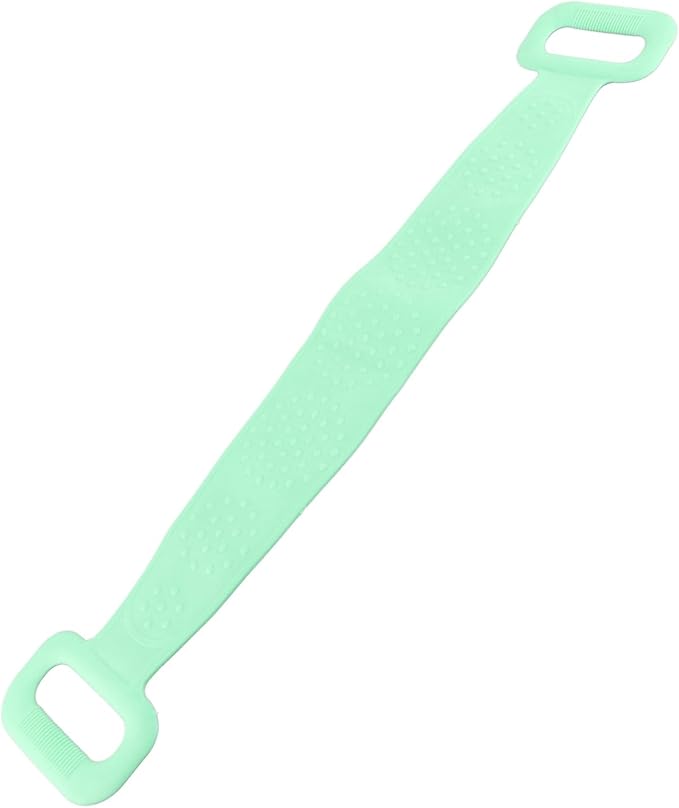 Silicone Back Scrubber Strap Double Sided Exfoliating Bath Shower Cleaning Belt Ergonomic Design for Men Women Kids Elderly Soft Dense Brush Hair Body Massage Tool (Green)