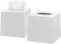 2 Pack White Tissue Box Cover – Square Tissue Box Holder for White Bathroom Accessories Countertop, Decorative Tissue Cover and Square Cube Holder for Modern Home, Office or Dresser Décor
