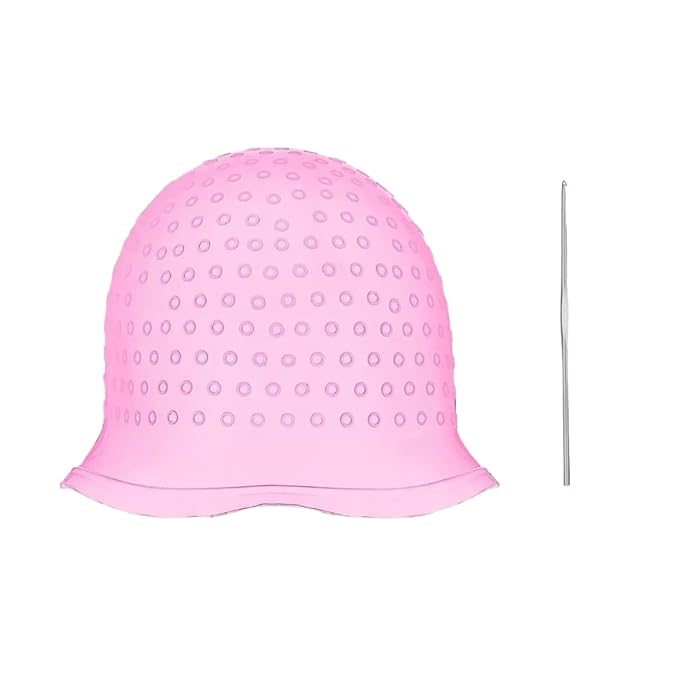 2pc pink Silicone Highlight Cap Hair With Hook Professional Reusable Dyeing for Personal Barber Shop Women Men