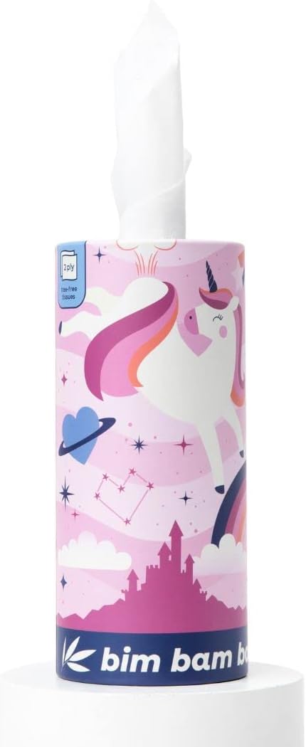 Bim Bam Boo 100% Bamboo Facial Tissue Tube, 3-ply Hypoallergenic Travel Tissues in Car Tissue Holder, 1 Eco-Friendly Cylinder Tissue Tube