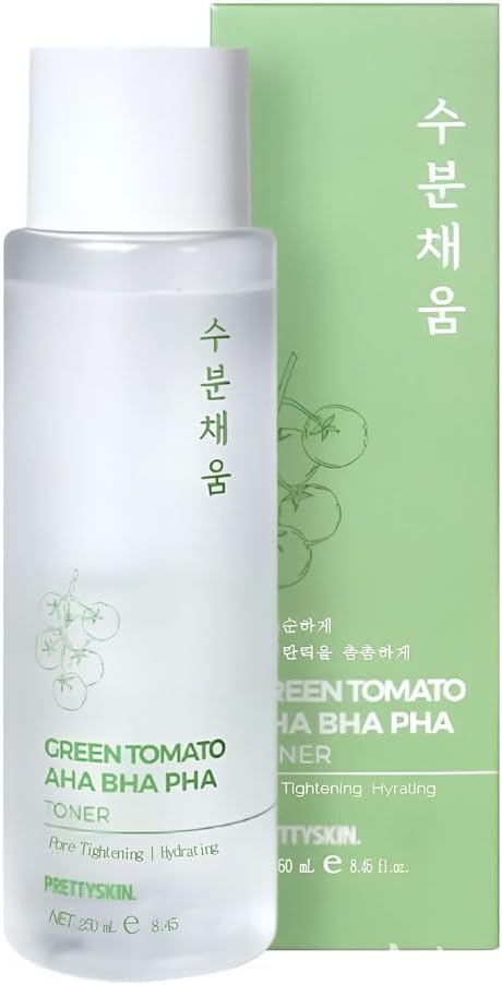 PRETTYSKIN Moisturizing Facial Toner-Gentle Exfoliating & Moisture Boosting Formula – Tomato Extract + Vitamins B, D – for Smooth, Supple Skin 8.45fl.oz (250ml) (Green Tomato AHA BHA PHA)