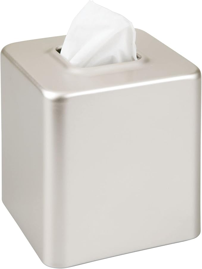 mDesign Steel Square Tissue Box Cover, Modern Facial Tissue Holder for Bathroom Vanity Countertops, Bedroom Dressers, Night Stands, Desks, Office and Tables - Unity Collection - Satin