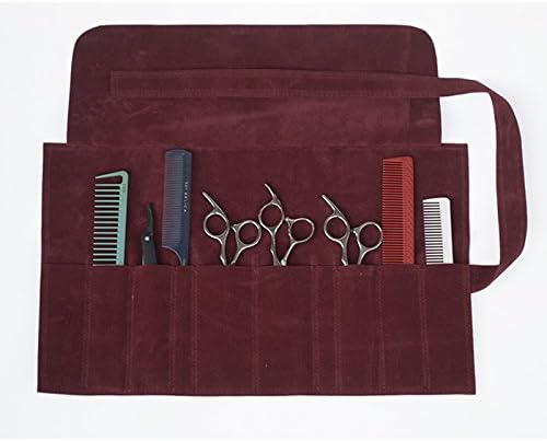 Creation Core Microfiber Fabric Salon Scissors Bag Roll Up Hair Tools Pouch for Stylist Barber Hairdressers, Red