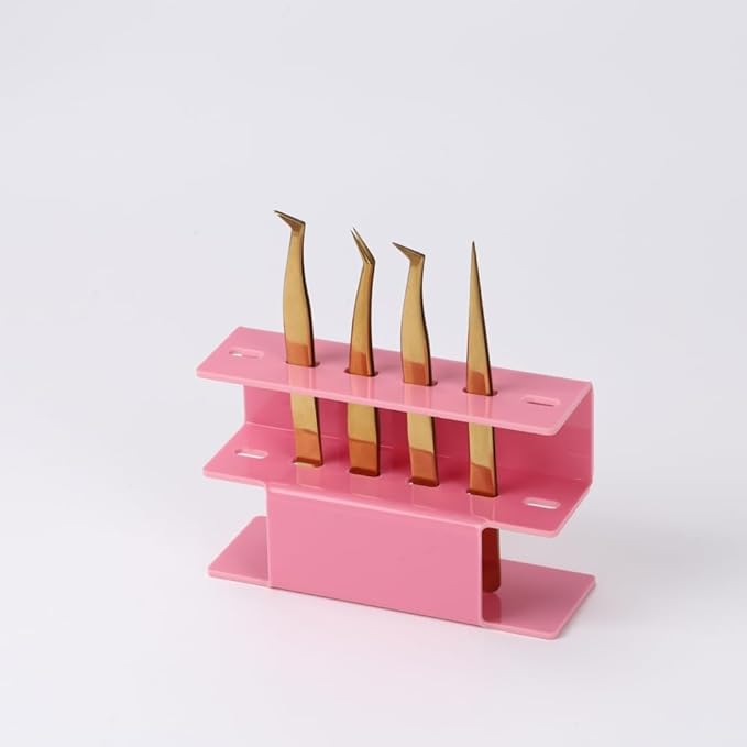 6 Holes Acrylic Tweezers Holder, Tweezers Stand Display Organizer for Eyelash Extension Supplies (Pink 6 Holes)