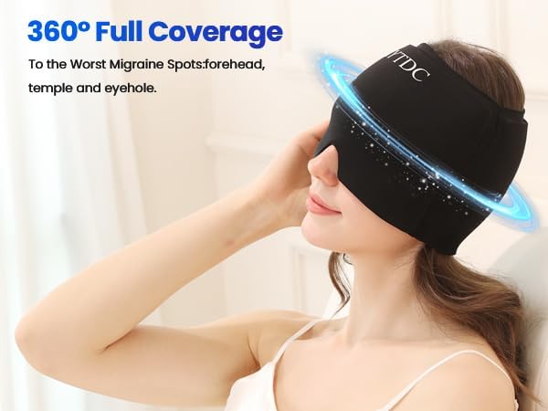 Migraine Relief Cap Gel Ice Head Wrap - Hot & Cold Therapy Soothing Headache Hat Ice Pack Mask, Headache Relief Wrap for Tension, Stress, Hangover &Puffy Eyes,Black, 2PCS((Gift Eye Mask))