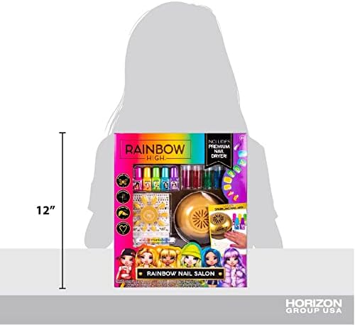 Rainbow High Rainbow Nail Salon by Horizon Group USA, Includes 5 Nail Polishes, Nail Stickers, Stick-On Nails, Glitter & Nail Dryer, Nail Art Kit for Girls Ages 7-12