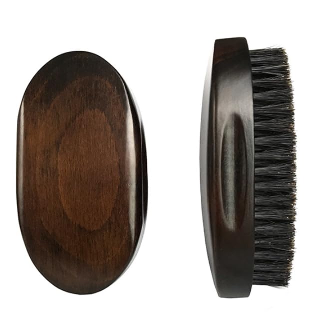 360 Curved Wave Brush for Men, Medium Boar Bristles Natural Beech Brush with Firm Boar Bristles for Men's Hair Styling and Beard Grooming(Dark Brown)