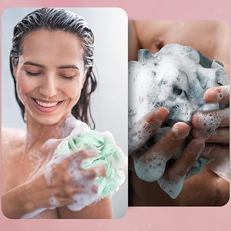 Washcloth Loofah Combo 2-in-1 Loufee Wash Cloth that Holds Bar Soap-Exfoliation Mesh Shower Ball for Body Wash&Smooth Skin+Free Loofah Dish Towel