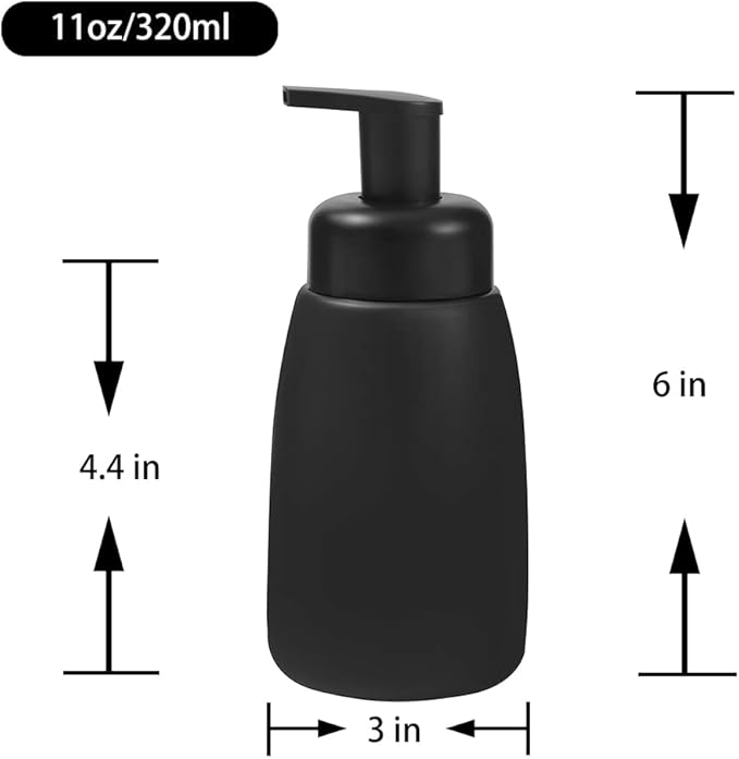 Foaming Hand Soap Dispenser Ceramic Jar Foam Dish Soap Dispenser for Bathroom and Kitchen Sink, Liquid Pump Bottle for Shampoo, Body Wash, Hand Soap, Black, 2 Pack