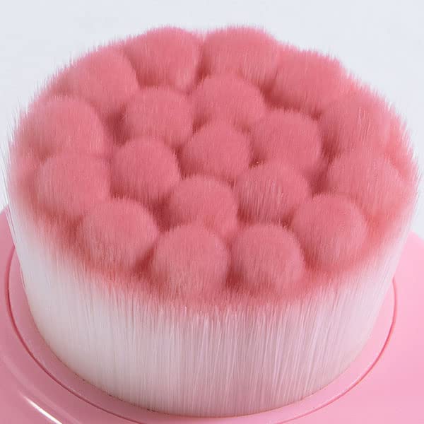 Facial Cleansing Brush 2 in 1 for Face Exfoliation, 2 Pack Soft Microfiber Bristle Brush for Pore Deep Cleansing, Dual Face Silicone Scrubber Brush for Skincare with Lid, Pink