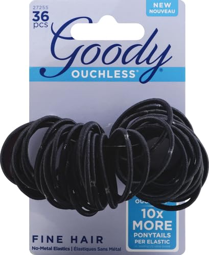 Goody Ouchless Hair Elastics, Black, 36 Count (Pack of 2)