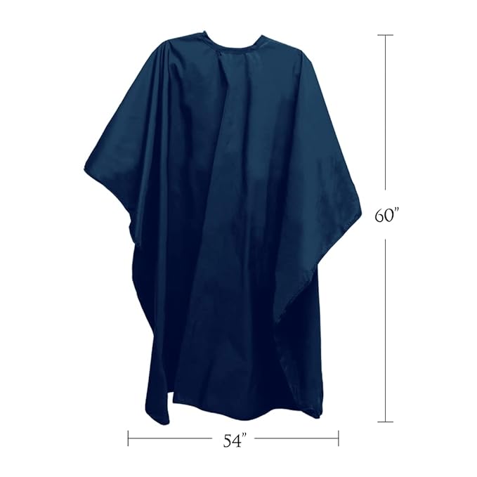 BD Barber Lightweight Crinkle Nylon Hair Cutting/Styling Cape, Water Resistant, Machine Washable, Permanent Crinkle Nylon, Repels Hair, Snap Closure at Neck, Generous 54 x 60 inch Size, Navy