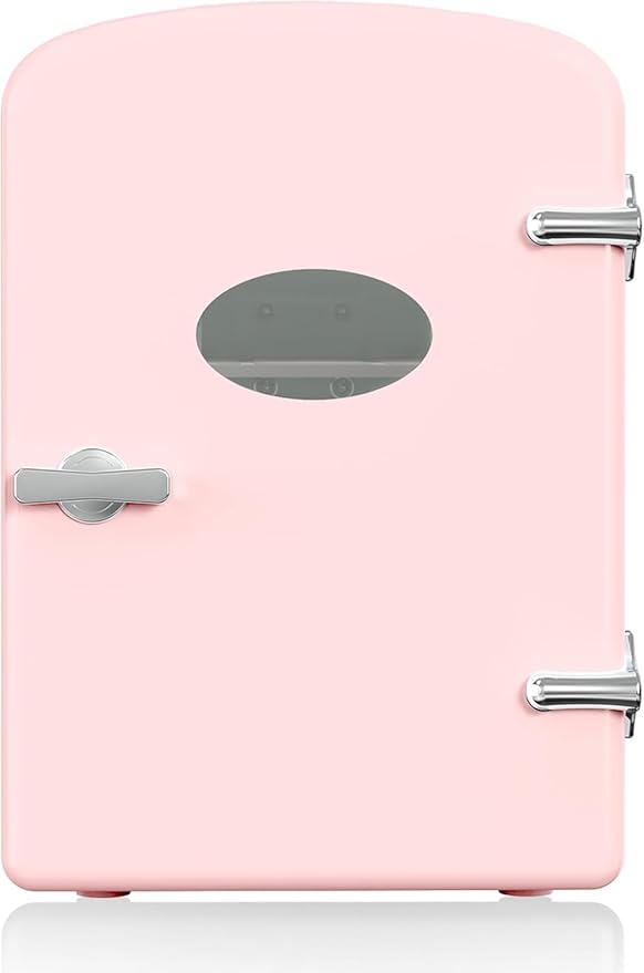 YSSOA 9 Cans Compact Mini Fridge, Warmer and Cooler Portable Refrigerator with Observation, Freon-Free & Eco Friendly, 6L with window, Pink