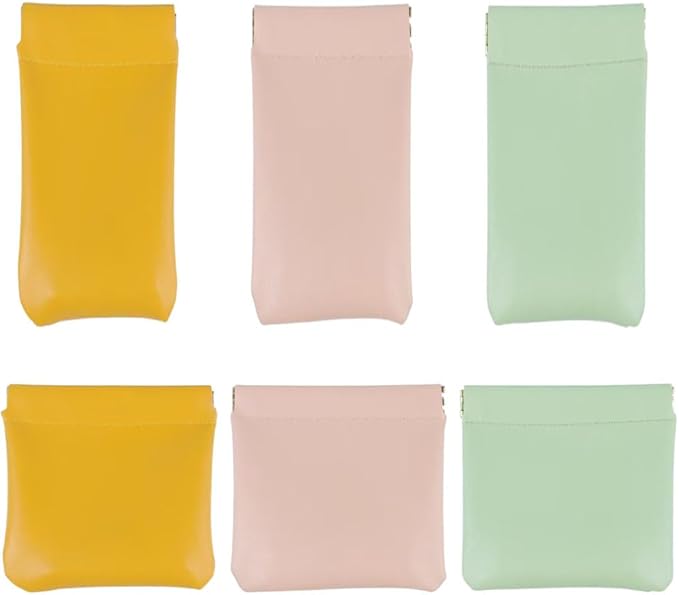 6 Pcs Small Makeup Bag for Purse, Snap Closure Organizer Pouch, Portable No Zipper Self-Closing Pouches for Travel Storage Bag Mini Pu Leather Pouches For Cosmetics Headphones Jewelry (3 colors)