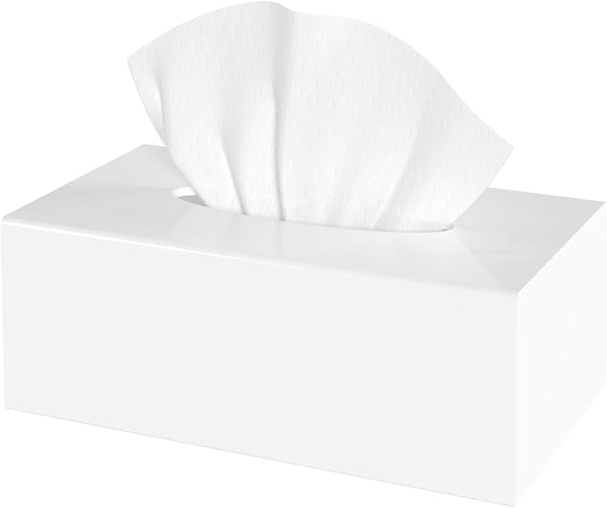 SILUT Acrylic Tissue Box Cover, Tissue Box Cover Rectangle, Modern Tissue Box Holder, Facial Tissue Cover for Bathroom, Kitchen Office Hotel - Shiny White