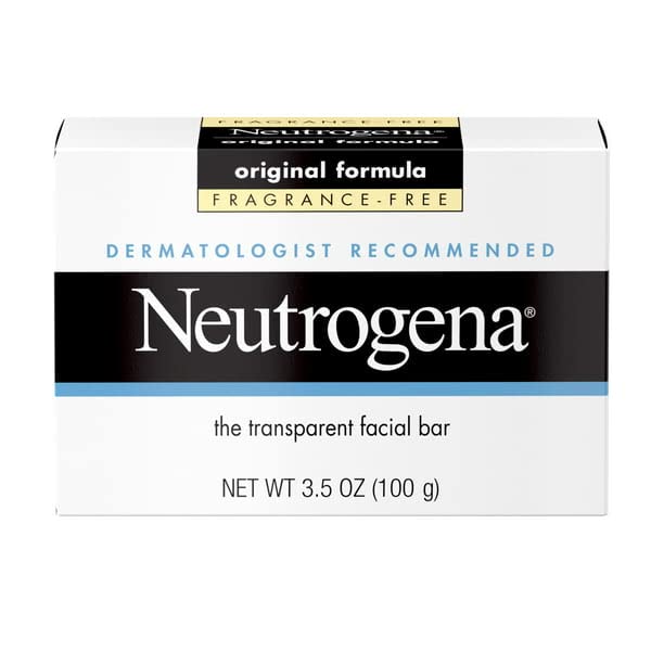 Neutrogena Original Fragrance-Free Facial Cleansing Bar with Glycerin, Pure & Transparent Gentle Face Wash Bar Soap, Free of Harsh Detergents, Dyes & Hardeners, 3.5 oz (Pack of 3)