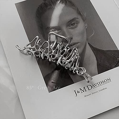2 Pcs Large Metal Hair Claw Clips - Personality Nonslip Silver Hair Clamps,Perfect Jaw Hair Clamps For Women And Thinner-Thick Hair Styling-Strong Hold Hair-Fashion Hair Accessories
