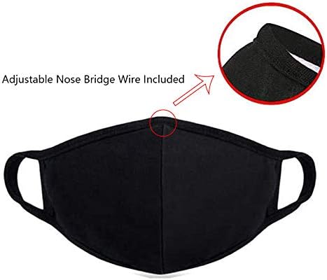 8 Pack Organic Cotton Face Cover Washable and Reusable - Black Travel Face Mask, Mouth Protection Cloth Masks with Nose Bridge Wire - Soft Fabric for Women Men Outdoor