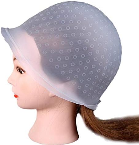 Reusable Silicone Hair Coloring Highlighting Cap Hair Dyeing Cap with Metal Hook for Hair Salon Tools Hairdressing Highlighting Kit (White)