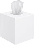Tissue Box Cover, PITBVO Acrylic Tissue Box Holder Square Tissue Box Cover, Handmade Facial Tissue Holder Napkin Dispenser for Bathroom Kitchen Bedroom Office (Matte White, 5.5x5.5x5.5)