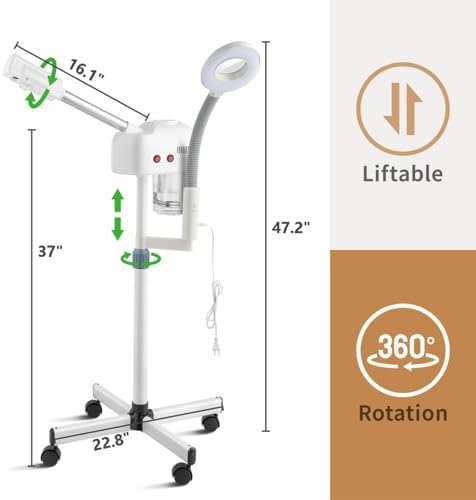 OmySalon 2 in 1 Facial Steamer with 5X Magnifying Lamp, Esthetician Steamer Hot Ozone Mist Face Spa Mist Steam for Home Beauty Salon, Personal Skin Care Deep Cleaning, White
