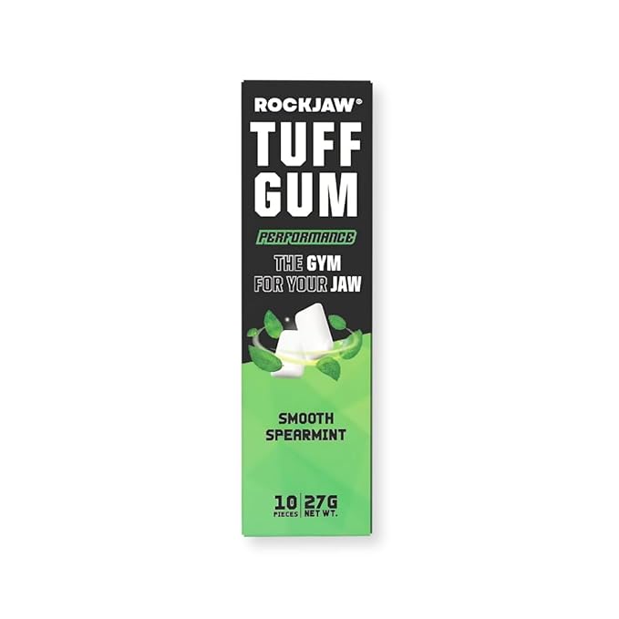 ROCKJAW® Hard Jawline Gum - Tuff Gum 2.0 with 20mg Caffeine, Taurine + B Vitamins - 10 Pack (Smooth Spearmint)
