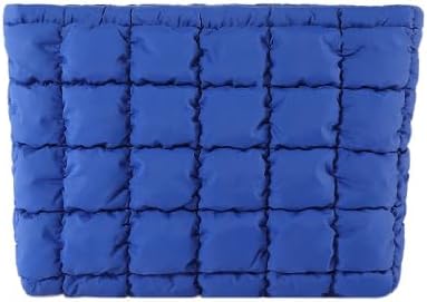 Puffy Quilted Makeup Bag for Women, Cosmetic Bag, Travel Toiletry Organizer Pouch Clutch (blue)