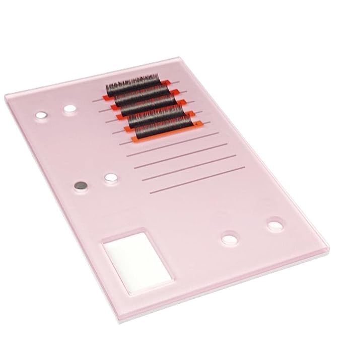 Acrylic Eyelash Grafting Pallet, Lash Tile holder, Bigger Size Glue Cups Eyelash Extensions Storage Gasket Pads with Magnetic Suction for 2 Tweezers (Pink-7.87x5.12in)