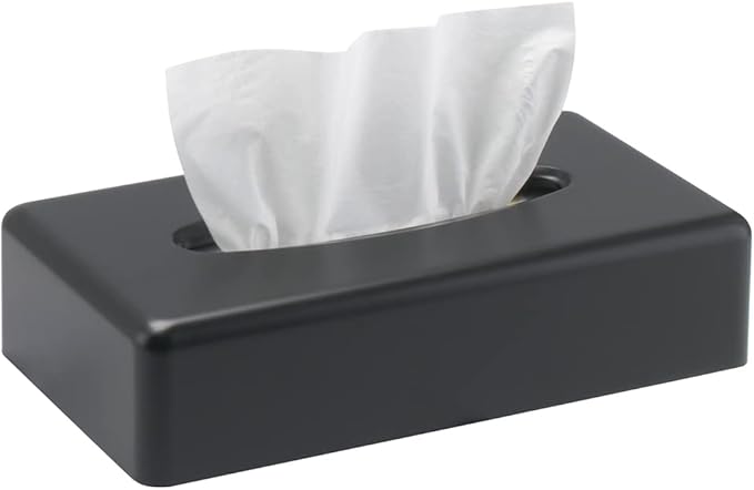 Tissue Box Cover, Rectangular Black Wall Mounted Facial Paper Holder Dispenser, Prefert for Storage on Bathroom Vanity, Kitchen, Night Stand, Countertops Office and Car.