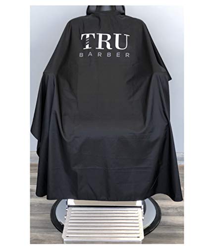 TRU BARBER Silicone Neck Cape, 100% Polyester, Lightweight and Waterproof, Professional Hair Salon Cutting Cape With Snap Closure, 50" x 58" (Black/White)