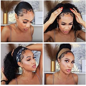 XSY Headband Wig Human Hair Deep Wave Reddish Brown None Lace Front Wig 33# Red Brown Brazilian Virgin Hair Glueless Wear and Go Curly Headband Wigs for Black Women 24 Inch