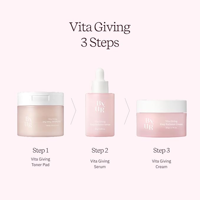 ByUR Vita Giving Keep Radiance Toner Pads - Dark Spots & Hyperpigmentation, Brightening & Hydrating, Hyaluronic Acid, Niacinamide, Vitamin C, Organic Cotton Facial Pore Care Korean Skincare (70 Count)