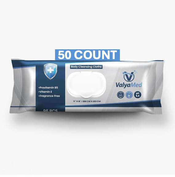 Body Wipes for Adults, XL Body, Elderly, Alcohol-Free Incontinence, Paraben Free, Fragrance-Free with Vitamin E and Provitamin B5, 11 x 8 Inches, 50 Count