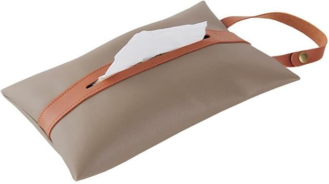 Tissues Box PU Leather Facial Paper Storage Case Rectangular Organizer Holder Decor with Hanging Strip for Kitchen Restaurant Countertops Bedroom Dressers Night Stands Desks (Brown)