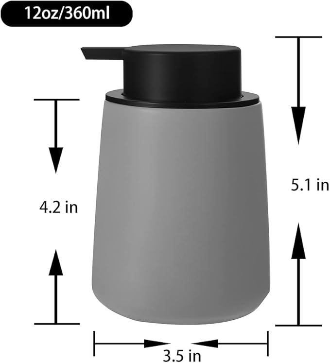 Foaming Hand Soap Dispenser Ceramic, Foam Dish Soap Dispenser for Bathroom and Kitchen Sink, Liquid Pump Bottle for Shampoo, Body Wash, Grey, 2 Pack
