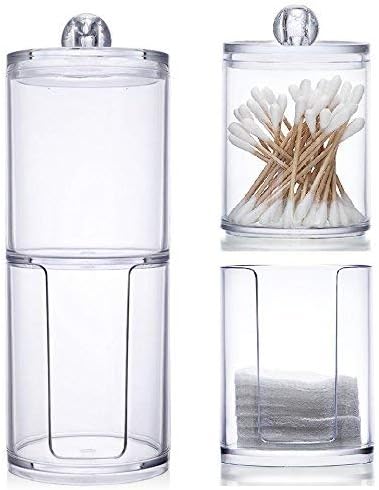Kamay's Transparent Cotton Ball Pad Swabs Make Up Pads Dispenser Holder Organizer Container with lid Multifunction Acrylic Cosmetic Makeup Organizer (A)