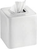 mDesign Steel Square Tissue Box Cover, Modern Facial Paper Holder for Bathroom Vanity Countertop, Bedroom Dresser, Night Stand, Desk, Office and End Table - Unity Collection - White