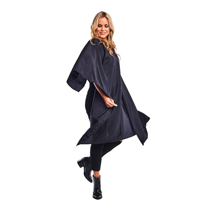 Betty Dain Lightweight Crinkle Nylon Hair Cutting/Styling Cape, Water Resistant, Ultra Lightweight Crinkle Antron Nylon, Repels Hair, Neck Snap Closure, Generous 54 x 60 Inch Size, Black